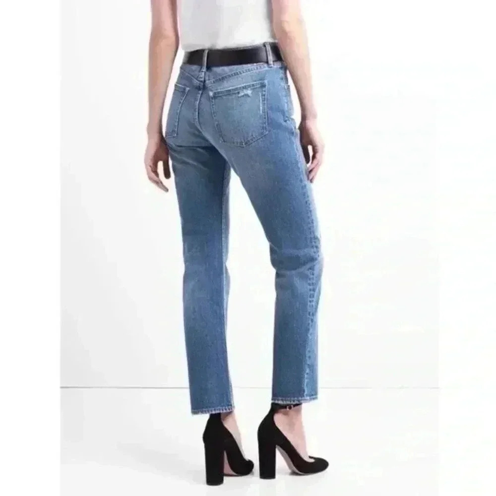 GAP High Waisted Straight Leg Jeans Cone Denim Distressed Blue Size 25 - Picture 2 of 15